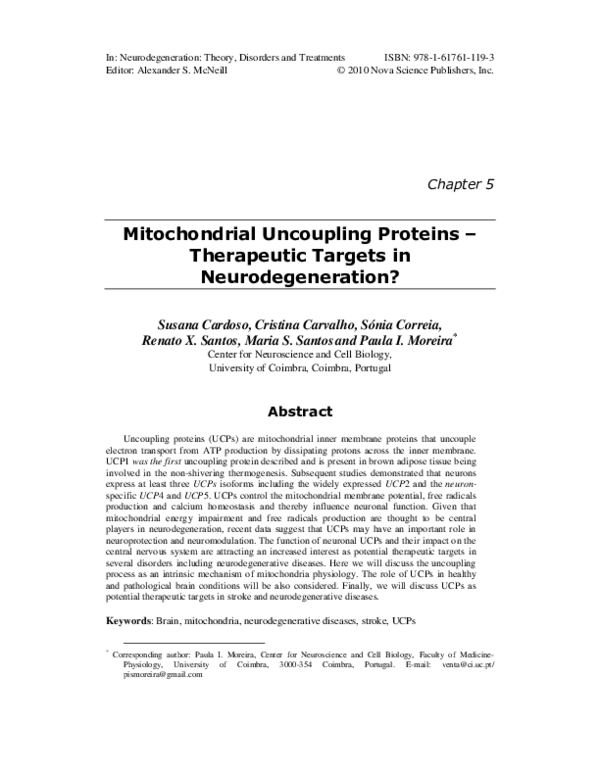 (PDF) Mitochondrial uncoupling proteins-therapeutic targets in ...