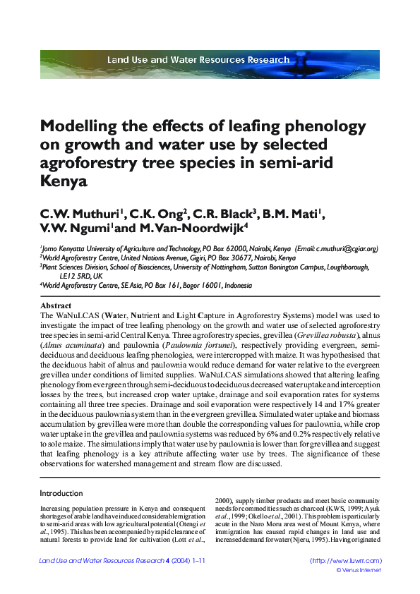 (PDF) Modelling the effects of leafing phenology on growth and water ...