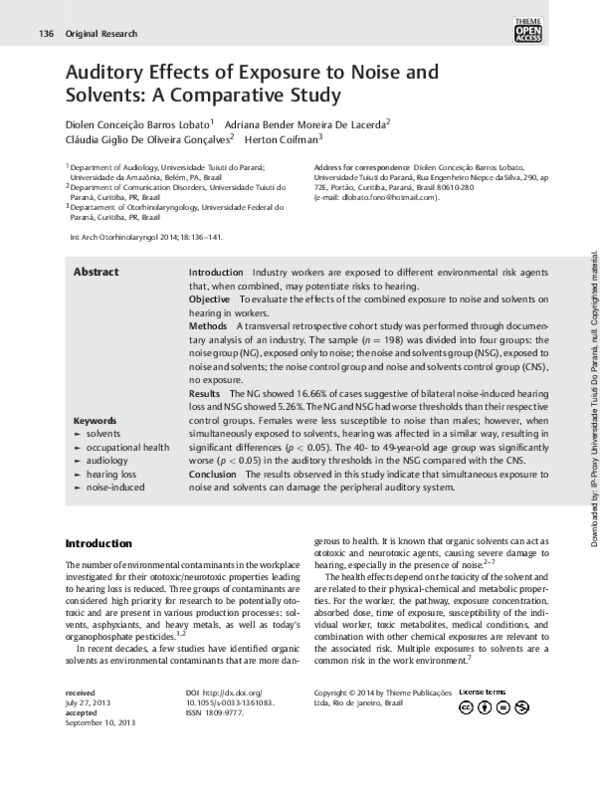 (PDF) Hearing Effects of the Exposure to Noise and Solvents: A ...