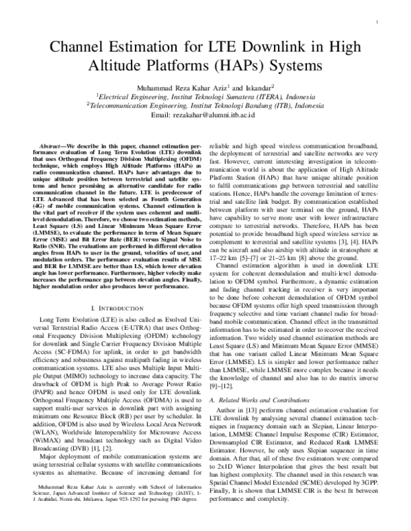 (PDF) Channel estimation for LTE downlink in High Altitude Platforms ...