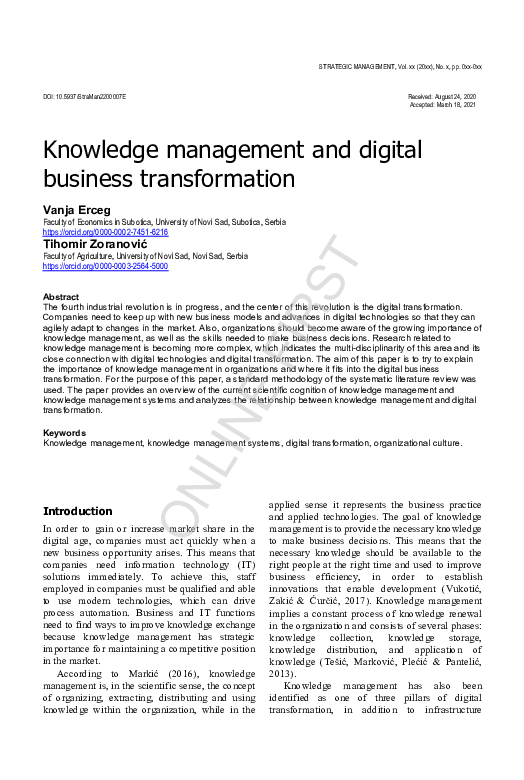 (PDF) Knowledge management and digital business transformation