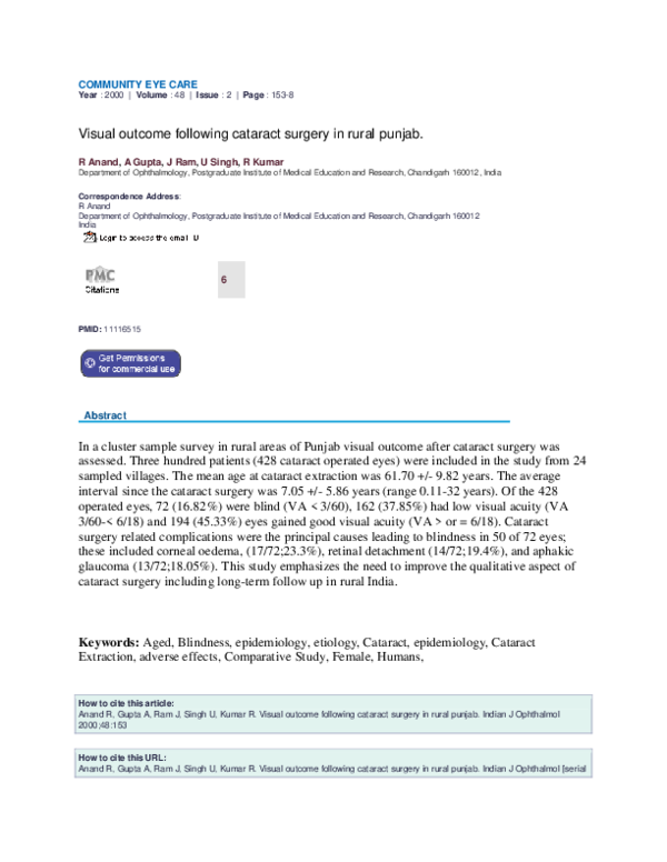 (PDF) Visual outcome following cataract surgery in rural punjab