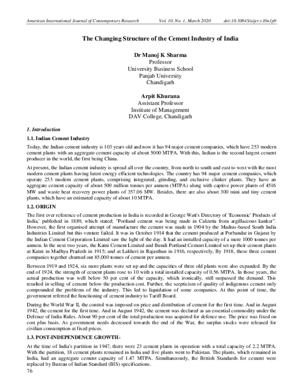 (PDF) The Changing Structure of the Cement Industry of India