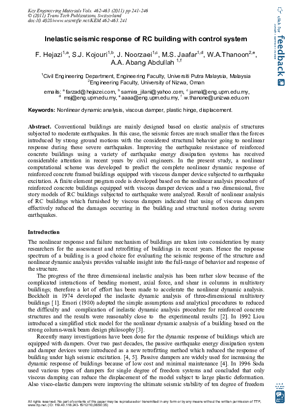 (PDF) Inelastic seismic response of RC building with control system