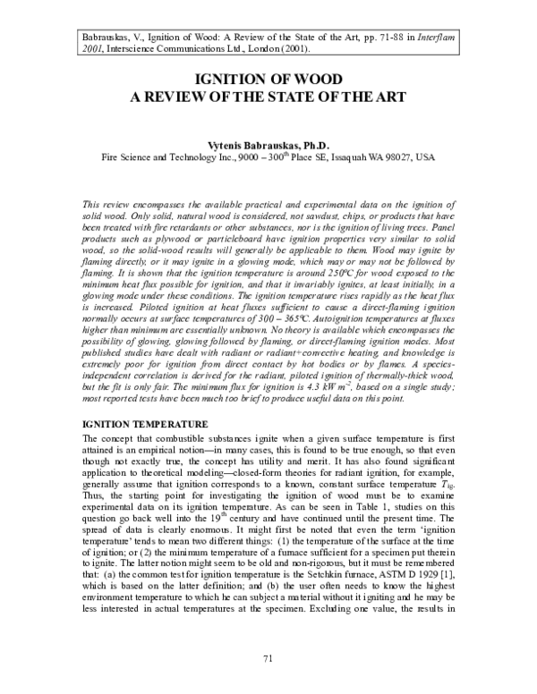 (PDF) Ignition of Wood A Review of the State of the Art Vyto Babrauskas Academia.edu