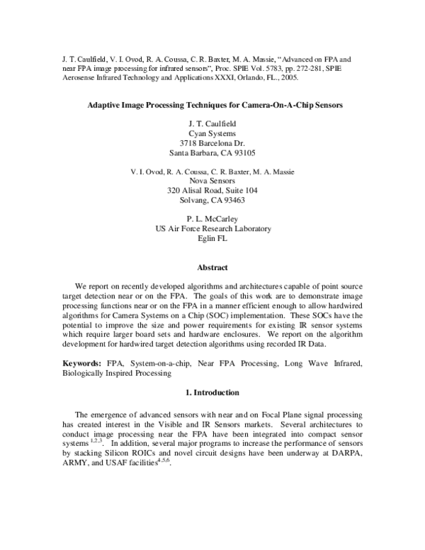 (PDF) Adaptive image processing techniques for camera-on-a-chip sensors