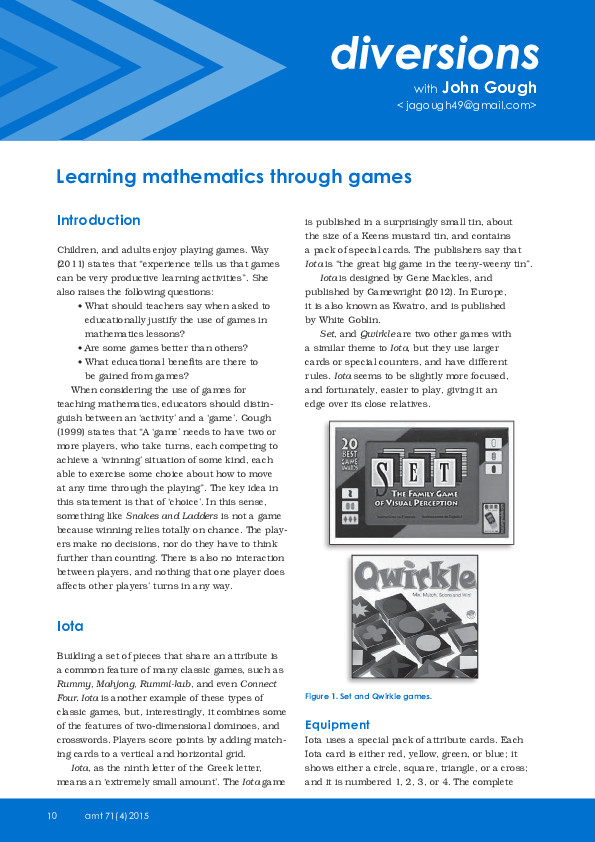 (PDF) Learning Mathematics through Games