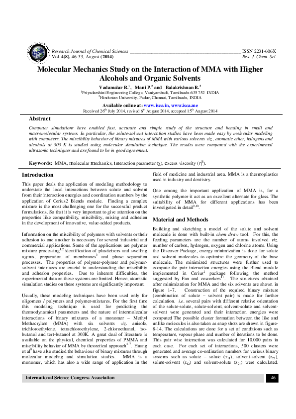 (PDF) Molecular Mechanics Study on the Interaction of MMA with Higher ...