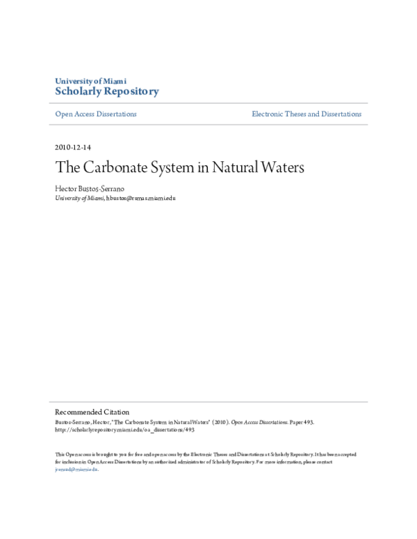 (PDF) The carbonate system in natural waters