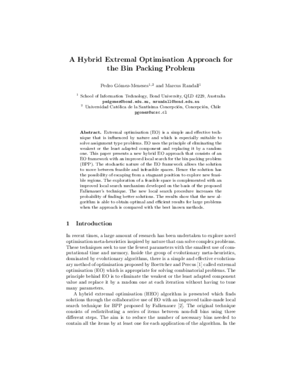 (PDF) A Hybrid Extremal Optimisation Approach for the Bin Packing