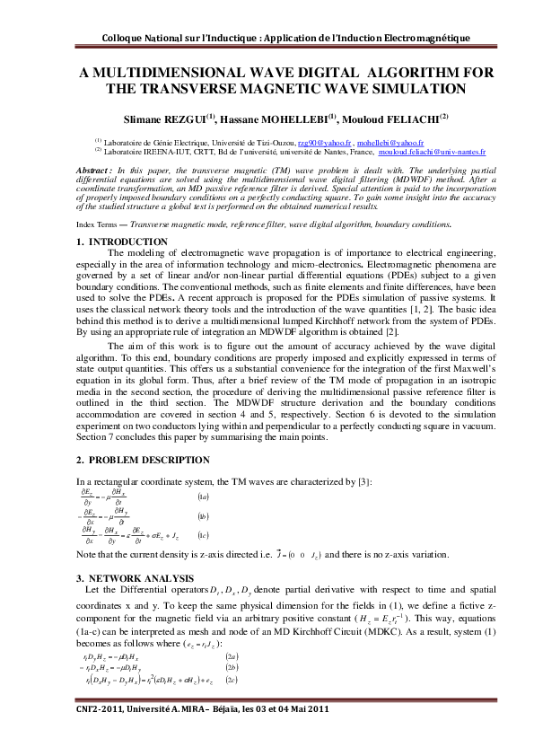 (PDF) A Multidimensional Wave Digital Algorithm for the Transverse ...