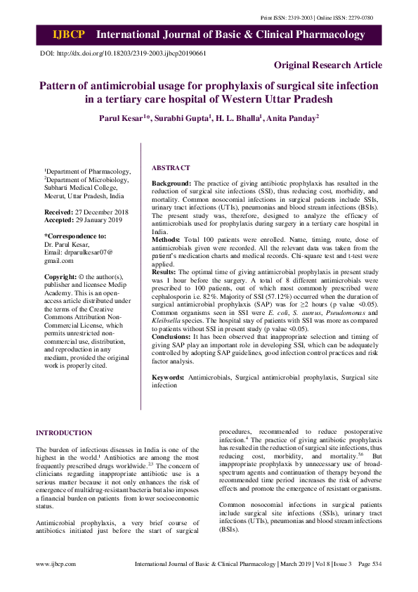 (PDF) Pattern of antimicrobial usage for prophylaxis of surgical site ...