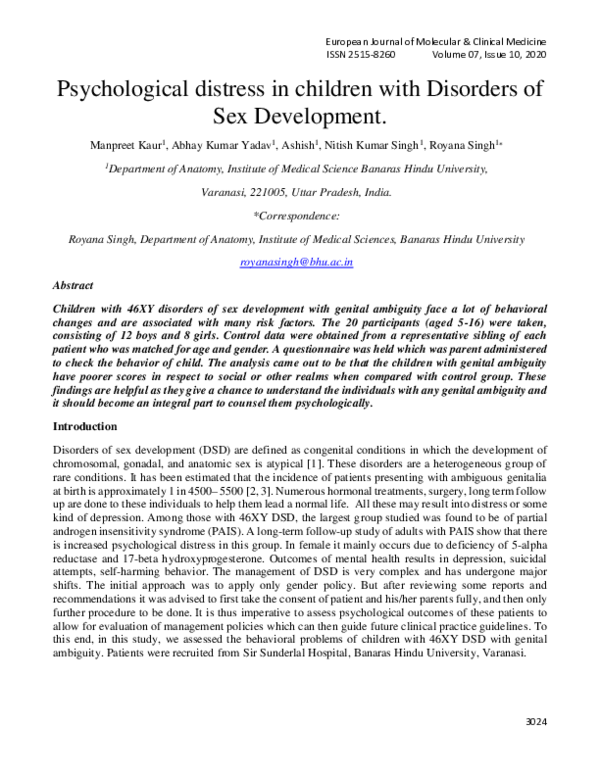 (PDF) Psychological distress in children with Disorders of Sex Development
