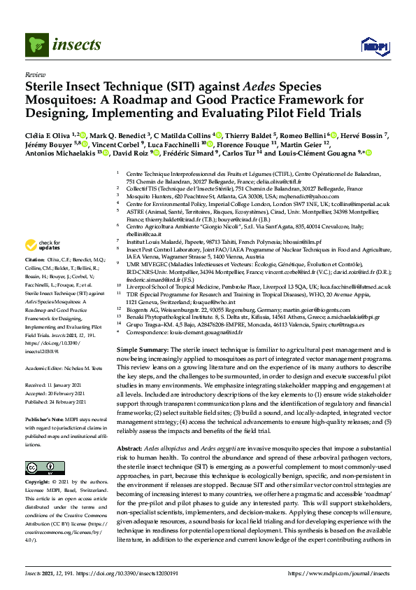 (PDF) Sterile Insect Technique (SIT) against Aedes Species Mosquitoes