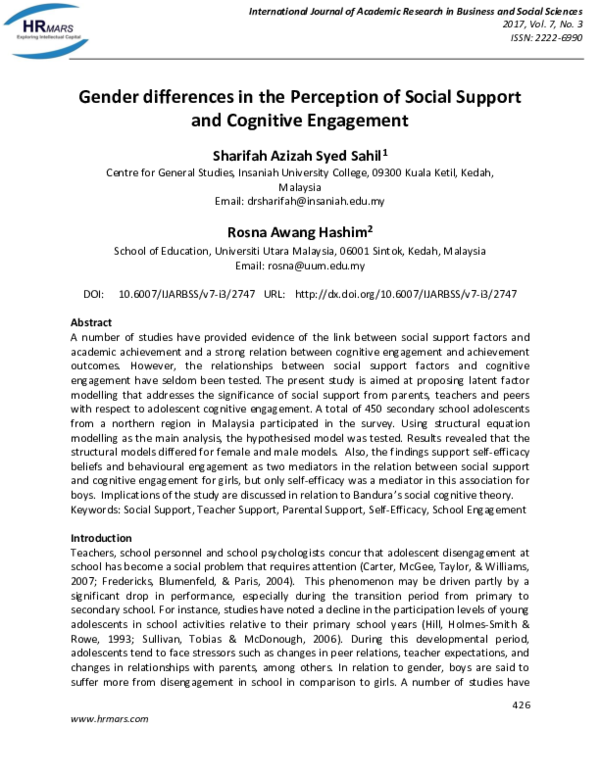 (PDF) Gender differences in the Perception of Social Support and ...