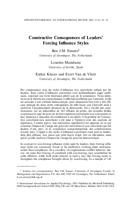 (PDF) Constructive Consequences of Leaders' Forcing Influence Styles