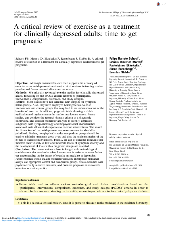 (PDF) A critical review of exercise as a treatment for clinically ...
