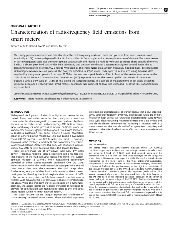 (PDF) Characterization of radiofrequency field emissions from smart