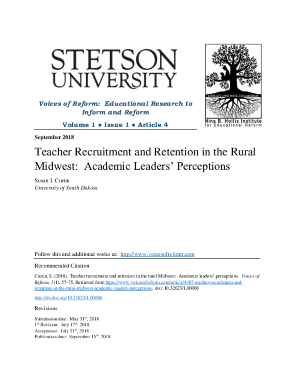 (PDF) Teacher Recruitment and Retention in the Rural Midwest: Academic ...
