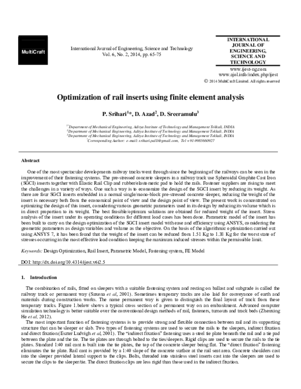 (PDF) Optimization of rail inserts using finite element analysis