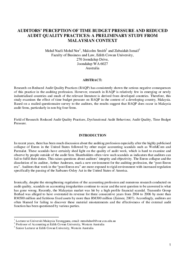 (PDF) Auditors'Perception of Time Budget Pressure and Reduced Audit ...