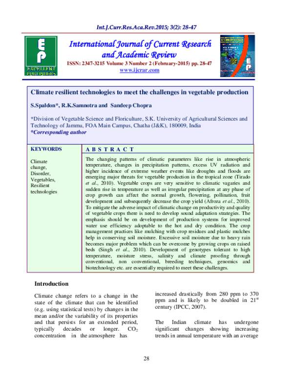 (PDF) Climate resilient technologies to meet the challenges in ...