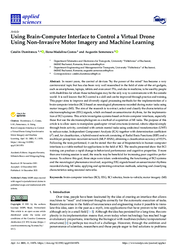 (PDF) Using Brain-Computer Interface to Control a Virtual Drone Using ...