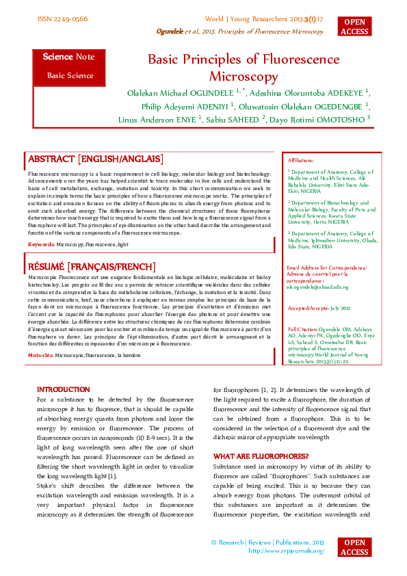 (PDF) Basic Principles of Fluorescence Microscopy Dayo Omotoso