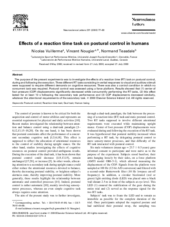 (PDF) Effects of a reaction time task on postural control in humans