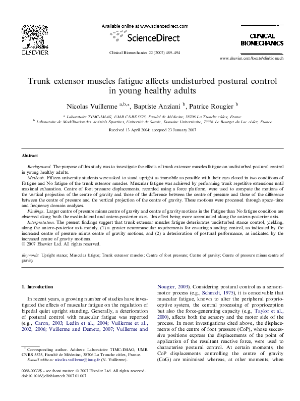 (PDF) Trunk extensor muscles fatigue affects undisturbed postural ...
