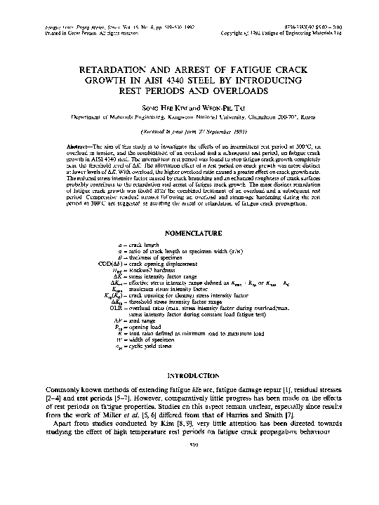 (PDF) Retardation and Arrest of Fatigue Crack Growth in Aisi 4340 Steel ...