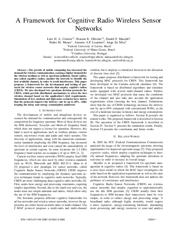 (PDF) A framework for cognitive radio wireless sensor networks