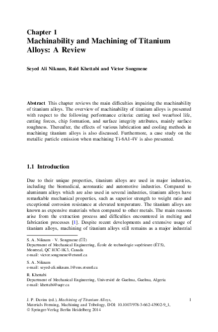 (PDF) Machinability and Machining of Titanium Alloys: A Review