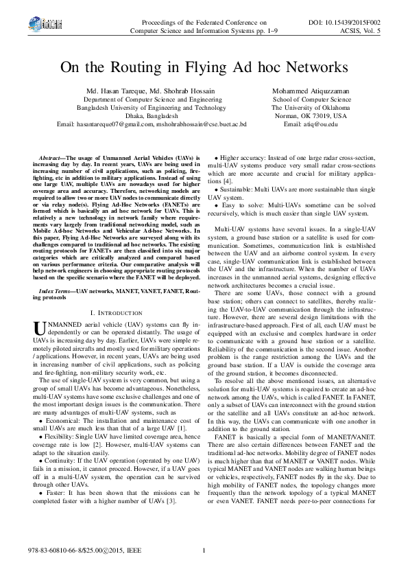 (PDF) On the Routing in Flying Ad hoc Networks