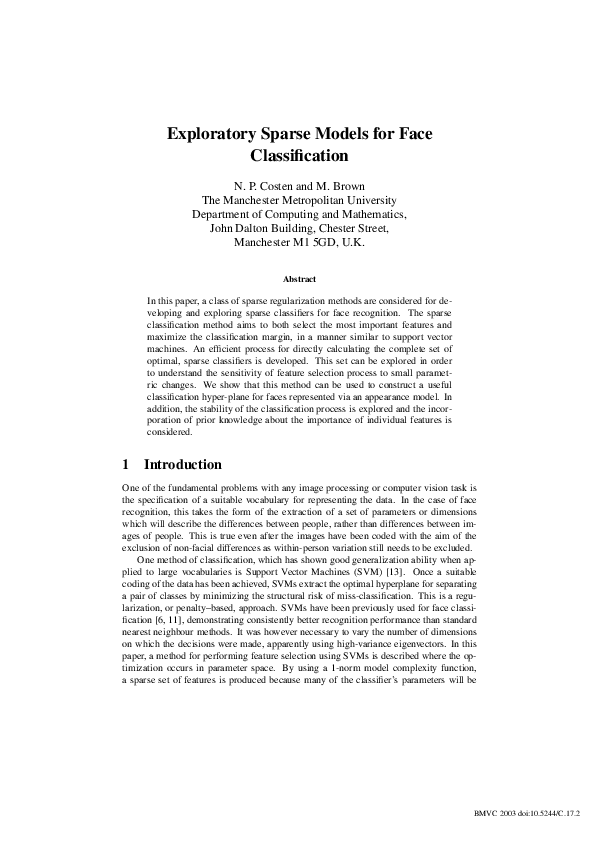 (PDF) Exploratory Sparse Models for Face Recognition