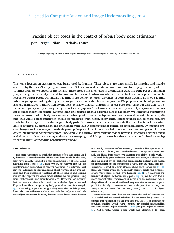 (PDF) Tracking object poses in the context of robust body pose estimates