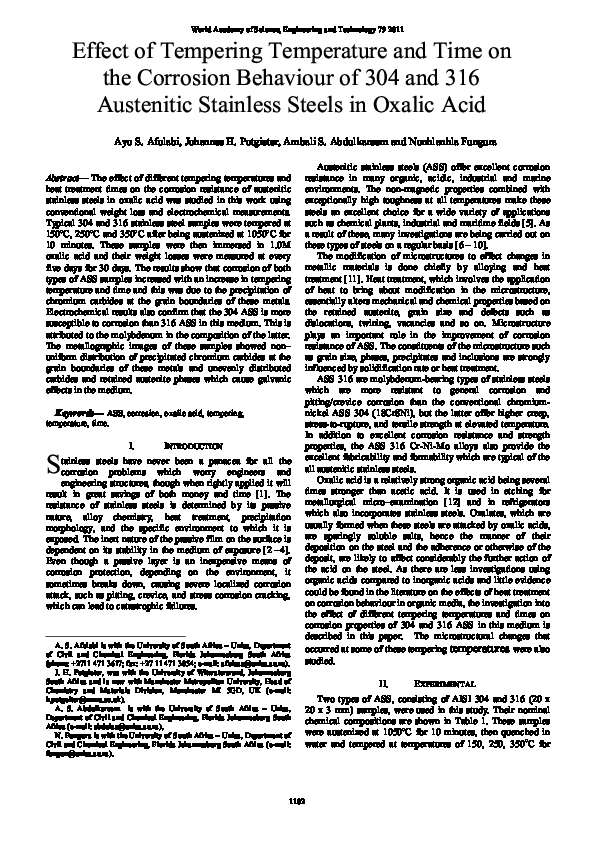 (PDF) Effect Of Tempering Temperature And Time On The Corrosion ...
