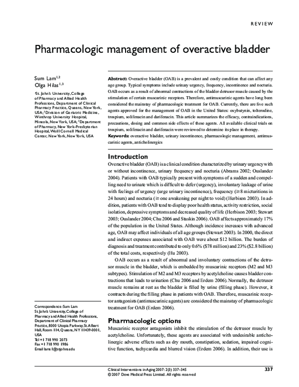 (PDF) Pharmacologic management of overactive bladder