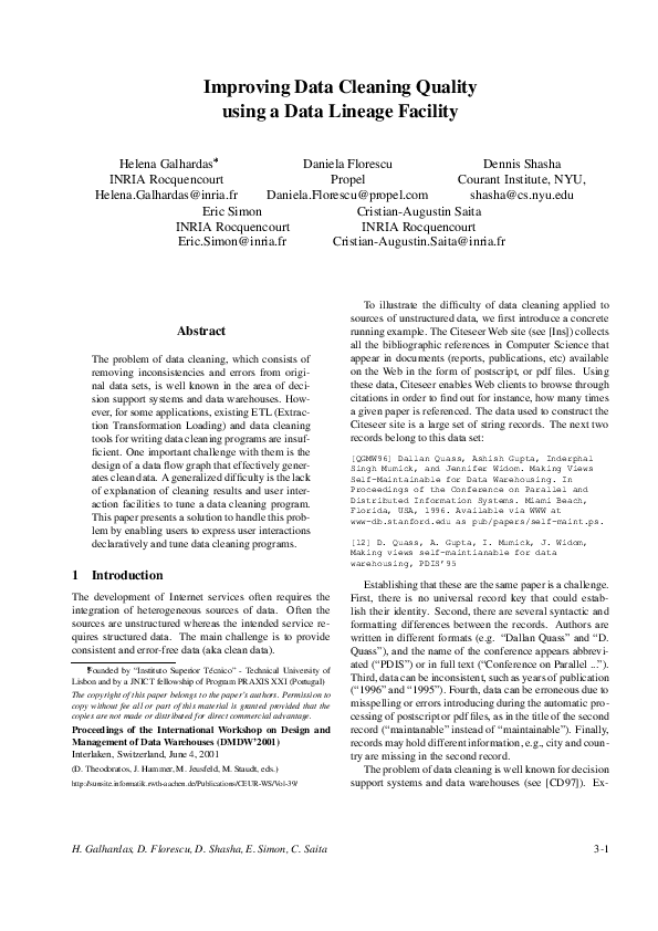 (PDF) Improving Data Cleaning Quality Using a Data Lineage Facility