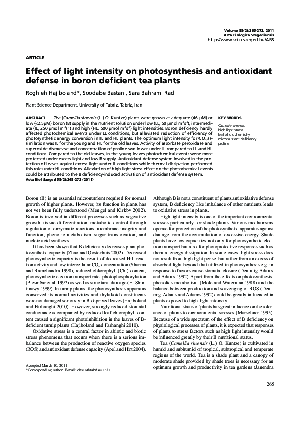 (PDF) Effect of light intensity on photosynthesis and antioxidant ...