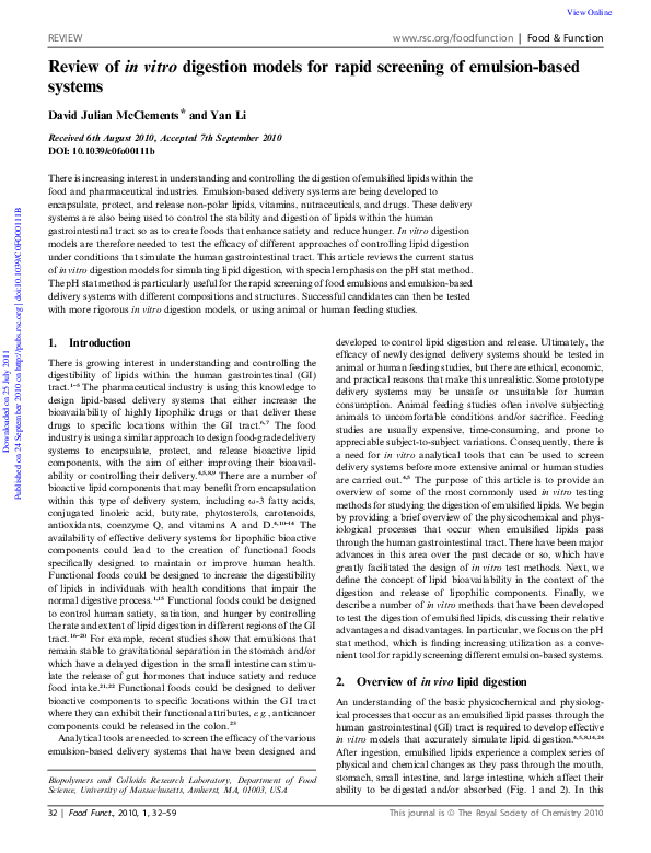 (PDF) Review of in vitro digestion models for rapid screening of ...
