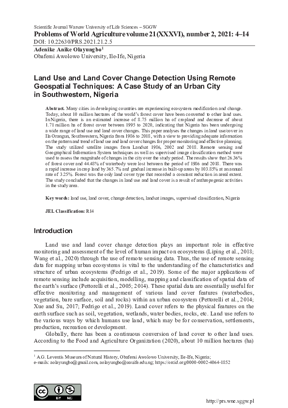 (PDF) Land Use and Land Cover Change Detection Using Remote Geospatial ...