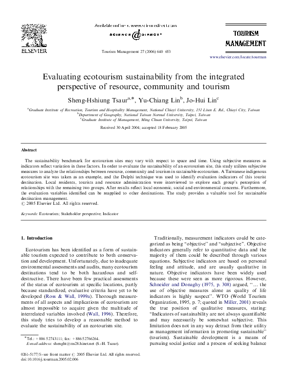 (PDF) Evaluating ecotourism sustainability from the integrated ...