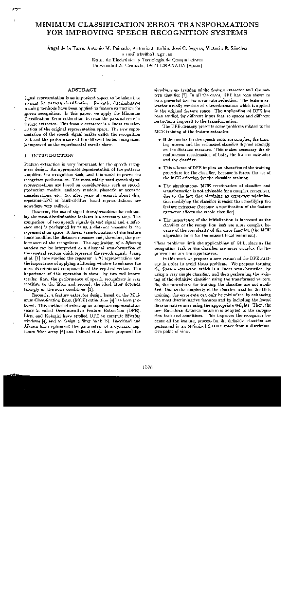 (PDF) Minimum classification error transformation for improving speech ...