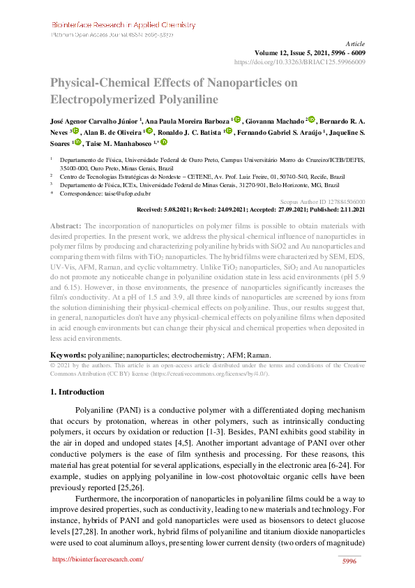 (PDF) Physical-Chemical Effects of Nanoparticles on Electropolymerized ...