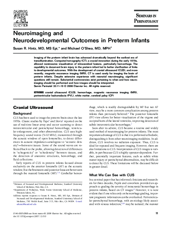 (PDF) Neuroimaging and Neurodevelopmental Outcome of Premature Infants