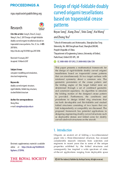 (PDF) Design of rigid-foldable doubly curved origami tessellations ...