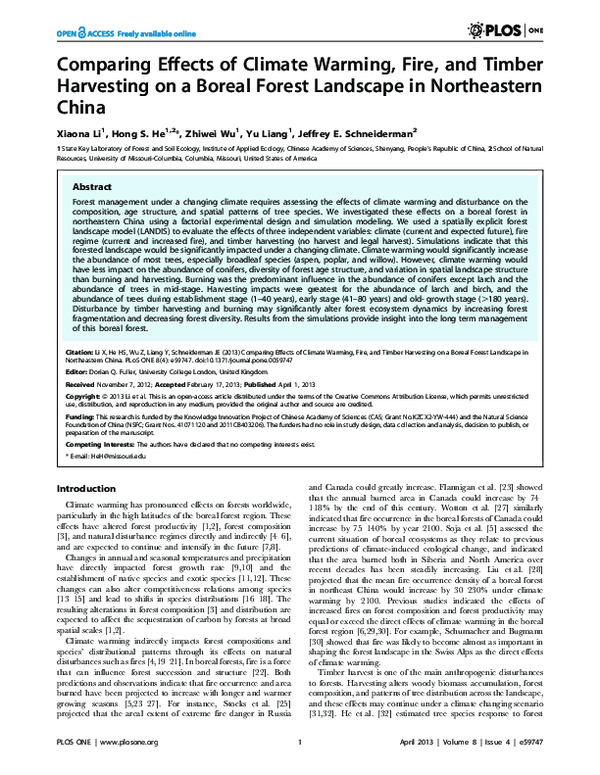 (PDF) Comparing effects of climate warming, fire, and timber harvesting ...