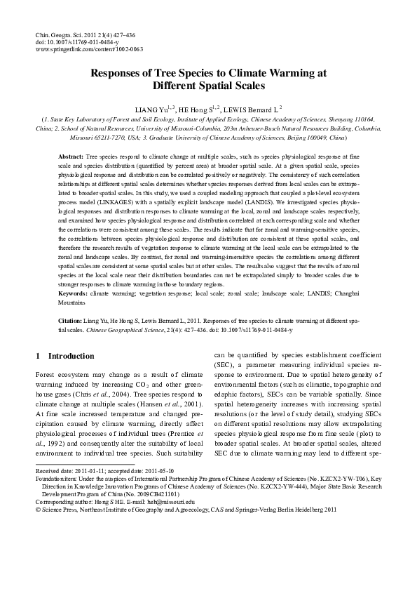 (PDF) Responses of tree species to climate warming at different spatial ...