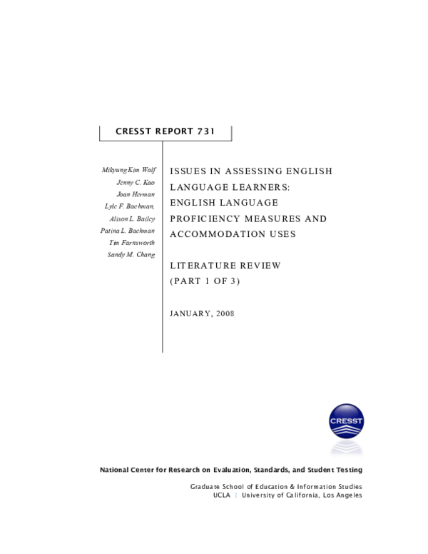 (PDF) Issues in Assessing English Language Learners English Language Proficiency Measures and